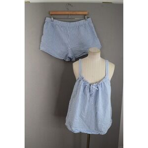 LAKE Alice Shorts Set in Blue Seersucker XL Stripe Womens Pajamas